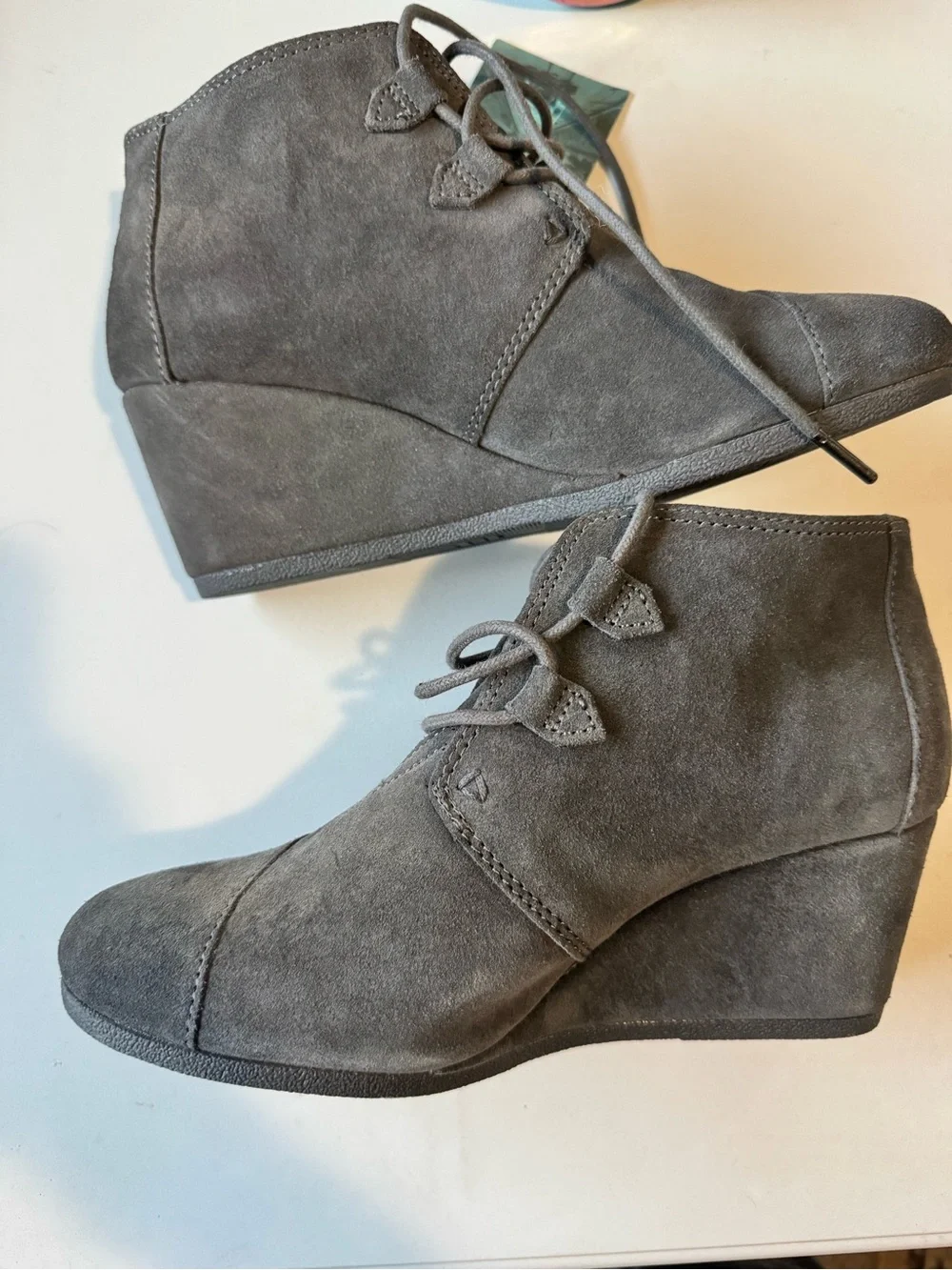 Toms Gray Suede Wedge Ankle Booties